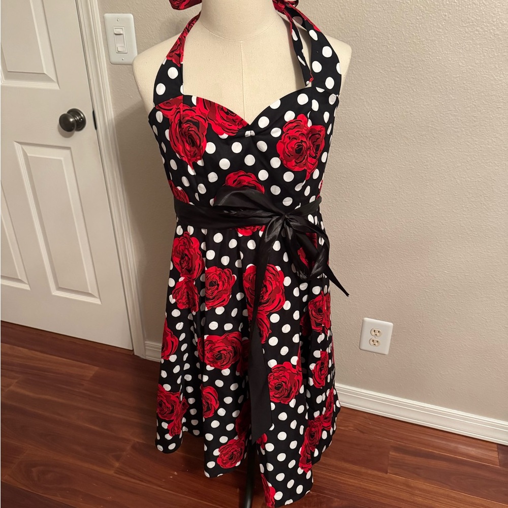 Rockabilly Black and Red Polka Dot Halter Dress